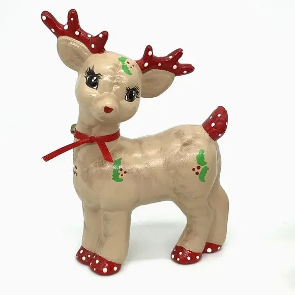 KIMPLE Christmas‎ Reindeer Sleigh Figurines Bells 5 Piece Set Vintage 1989